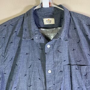 Marine Layer Shirt Mens Large Blue  Button Up Shark Dive All Over Print Casual